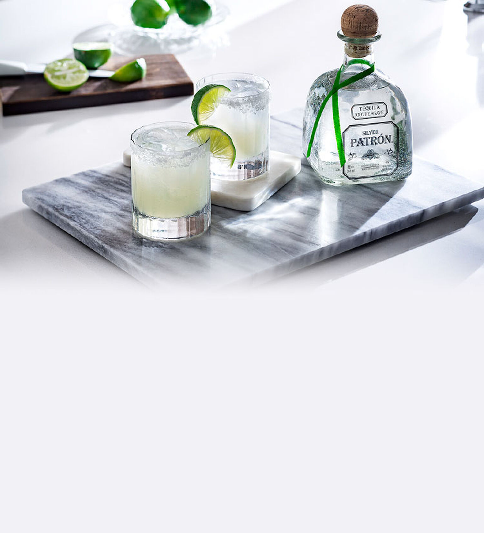 Image of a Patron Margarita served on a marble tray